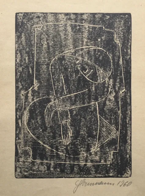 Unbekannter Künstler Linolschnitt datiert 1960 signiert