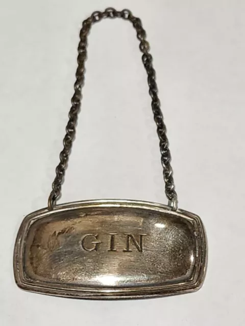 Vintage EPNS Made in England Plated Silver GIN Decanter Bottle Tag