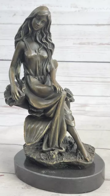 Girl With Angelic Face Bronze Figurine Signed J. Mavchi Art Nouveau Sculpture