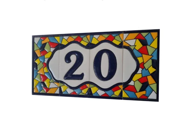Mosaic Hand-painted Ceramic 11 x 5.5 cm or 2.165 x 4.331 inch House Number Tiles 3