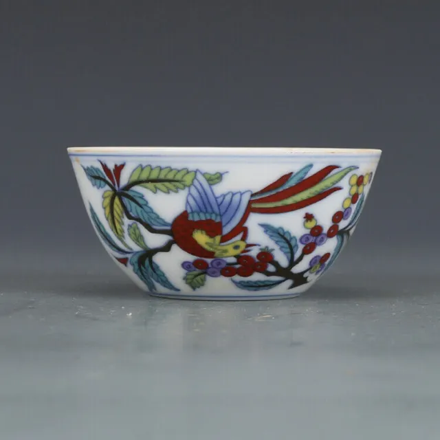 Chinese Blue and White Doucai Porcelain Ming Chenghua Phoenix Teacup Cup 3.15"