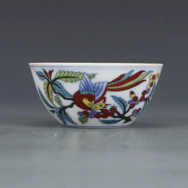 Chinese Blue and White Doucai Porcelain Ming Chenghua Phoenix Teacup Cup 3.15"