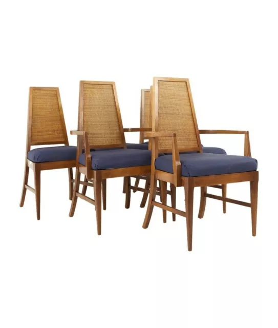 Young Manufacturing Mid Century Walnut Cane Back Dining Chairs - Set of 6