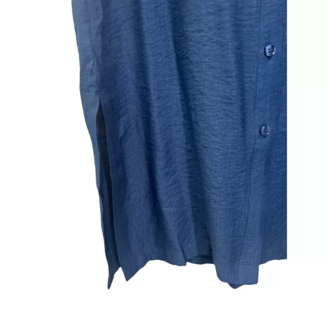 Chico's Blue Linen Blend Crossgrain Trim Tunic Shirt 3