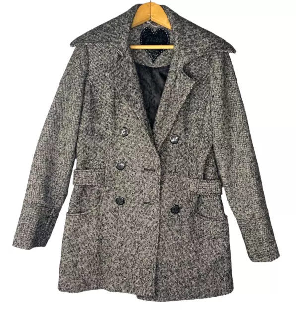 Women's Guess Black Wool Blend Tweed Trench Coat Size Medium