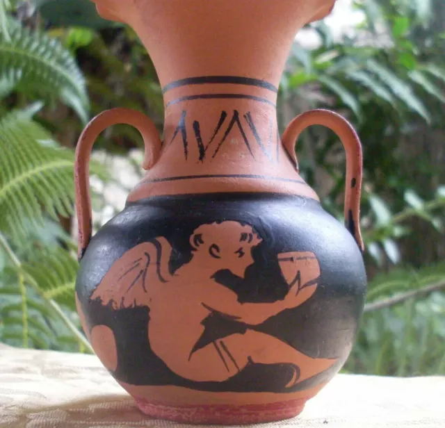 Rare Vintage TERRACOTTA POTTERY Italy MYTHICAL 11cm Urn VASE Collectable - Aust