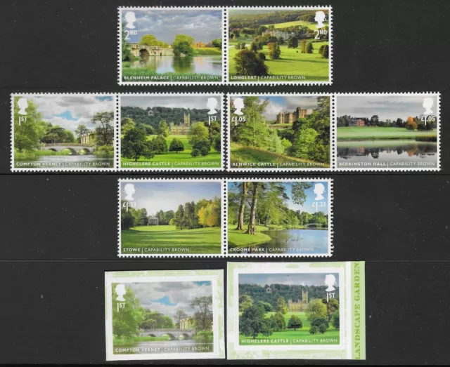 GB. 2016. "LANDSCAPE GARDENS". 4 PAIRS OF STAMPS. + 2 STAMPS. MNH. FV £11.66p.