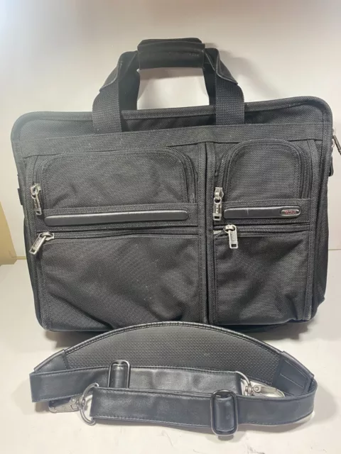 TUMI Alpha Ballistic Nylon W/Leather Trim Expandable Laptop Briefcase Black