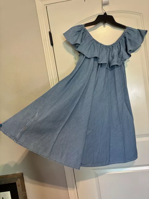 ALEXA CHUNG for AG DRESS OFF SHOULDER DENIM BLUE SIZE Small