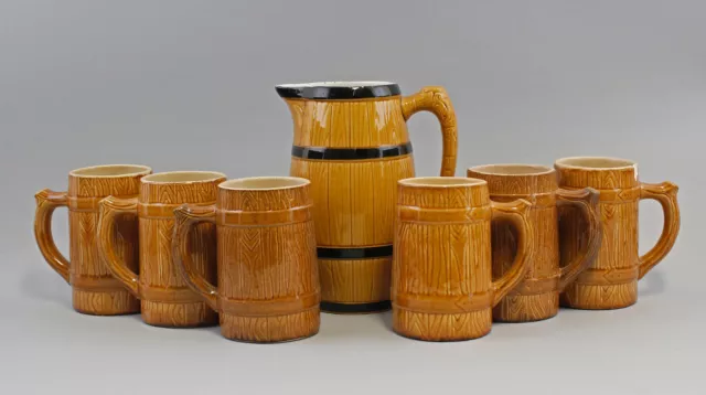 99848027 Set 6 Boccali Birra e Brocca di Schenk Ceramica Fassdauben