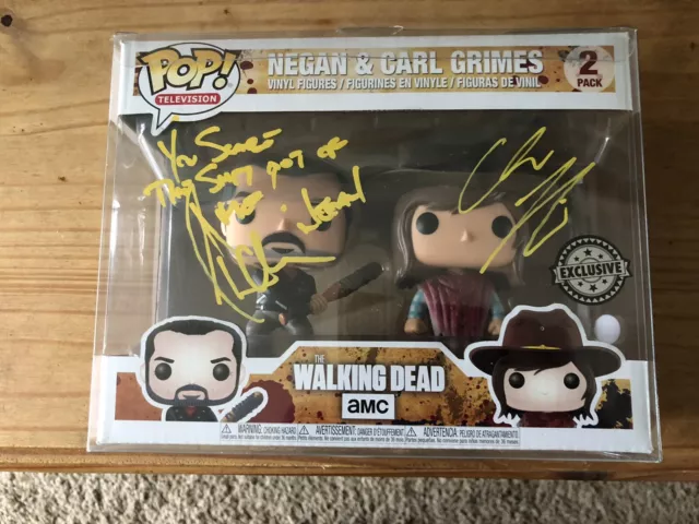 RARE Jeffrey Dean Morgan And Chandler Riggs Signed Walking Dead Funko With Quote