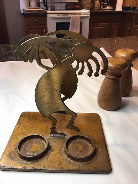 Kokopelli Fertility God Brutalist Copper Sculpture Geronimo Design Candle Holder