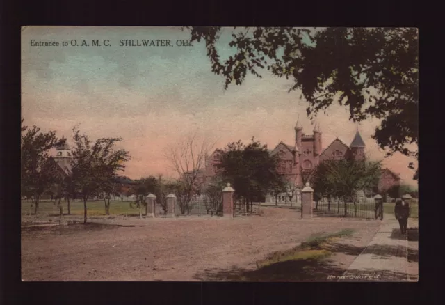 Postcard : Oklahoma - Stillwater Ok - A&M College Entrance Hand-Colored