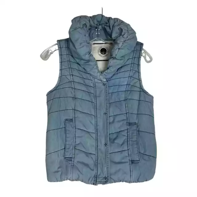 Anthropologie Daughters of Liberation Chambray Pindot Puffer Vest Blue Womens XS