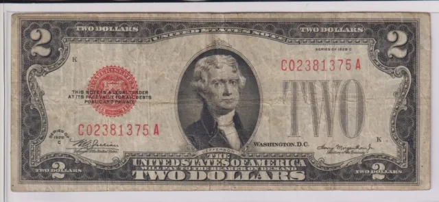 1928-C $2 Red Seal *Semi Key* United States Note Fr 1504 *RARE C-A BLOCK*