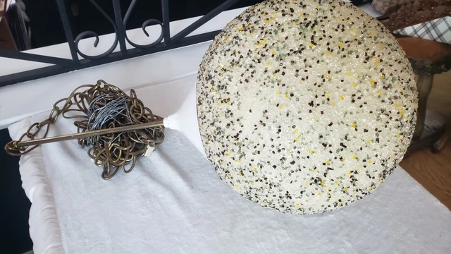 Large Vintage MCM textured Globe Ball Pendant Light Fixture Mid Century Modern