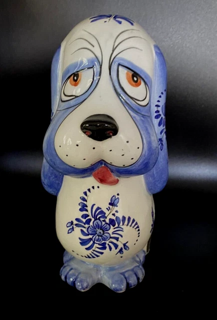 Basset Hound Bank Italian Pottery Ceramic Piggy Bank w Plug Sad Face Dog E