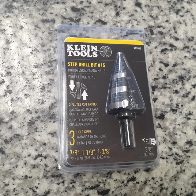 NEW Klein Tools Step Drill Bit #15 Double Fluted 7/8 to 1-3/8-Inch KTSB15