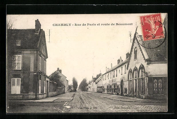 CPA Chambly, Rue de Paris et route de Beaumont