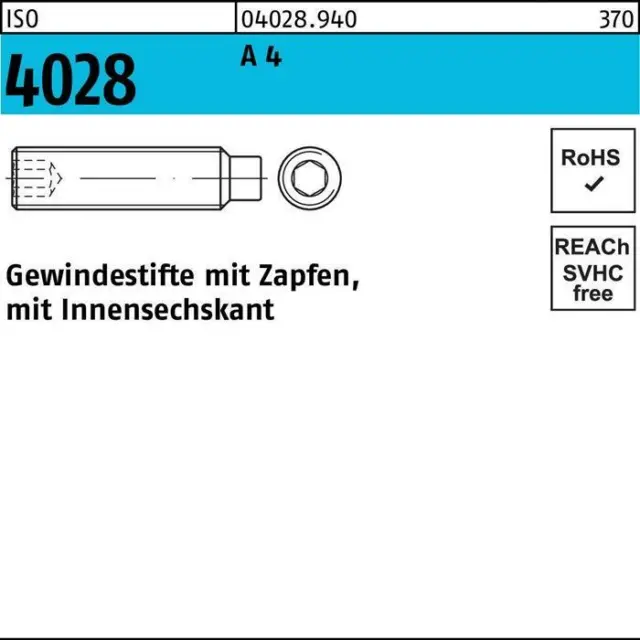 Penna filettata ISO 4028 perno/esagono interno M 12 x 60 A 4