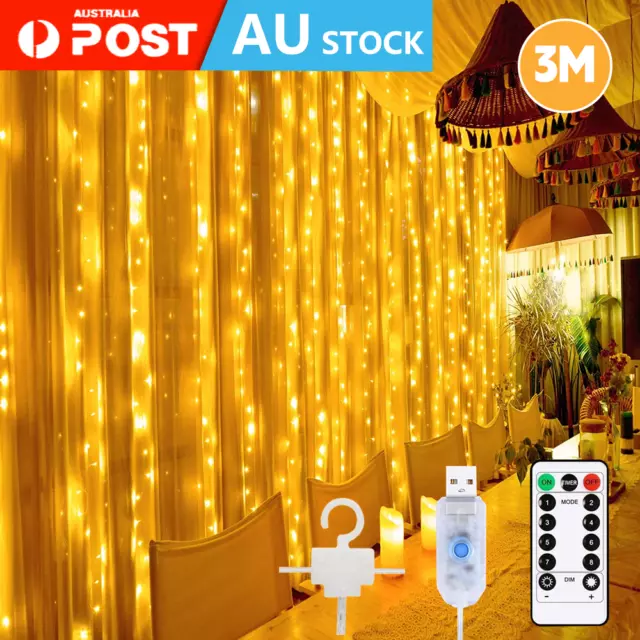 300 LED String Fairy Curtain Lights Waterfall Lamp Christmas Wedding Party 3*3M