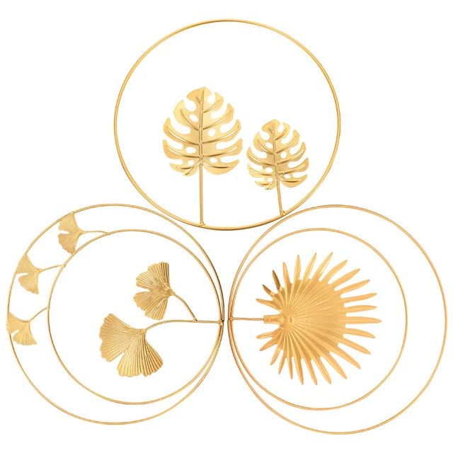 3 Pcs Goldener Runder Anhänger Goldene Ginkgoblattwand Wohnkultur Metall