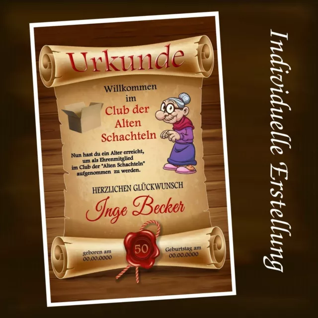 URKUNDE & CLUB der alten Schachteln " Jeder Geburtstag möglich Deko