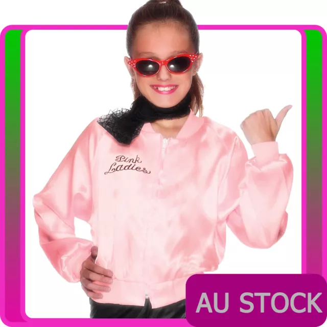 Girls Kids 50s 1950s Grease Pink Ladies Lady Jacket Costume Embroidery Child Top