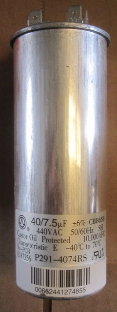 Carrier Totaline Run Capacitor P291-4074RS 40/7.5uf 440VAC Round Free Shipping