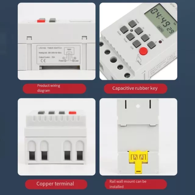 Zeitsteuerungsschalter 25a 50-60Hz 99x65x39mm Gummischlüssel LCD Bildschirm