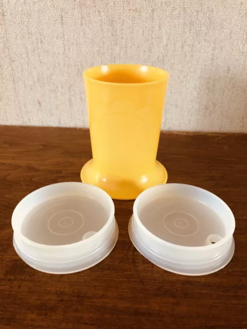Tupperware Footed Flower Yellow Sippy Cup #1318 w/TWO Straw Hole Lids #1319