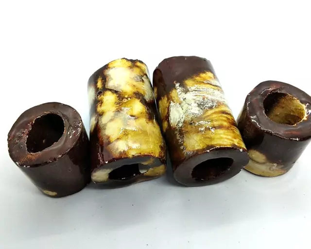 Vintage Macrame Beads Ceramic Hand Made Bead Speckled Brown