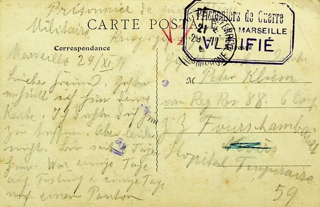 France 1919 Pougues-Les-Eaux Post Wwi Prisoner Of War Ppc From Marseille