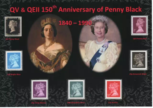 Gb Nice Display Qv & Qeii 150Th Anniversary Of Penny Black 1840-1990 Mint Mnh #1