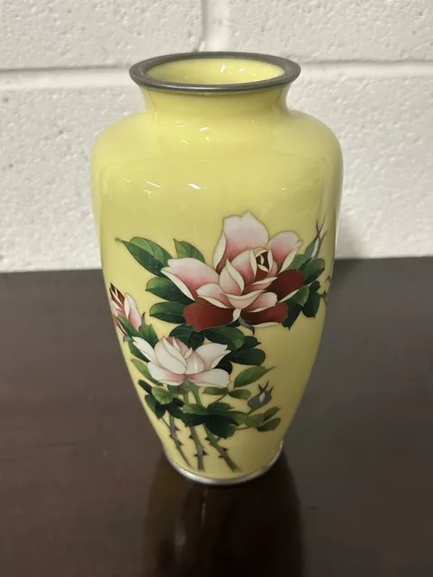 Antique Ando Jubei (1876-1953) Japanese Cloisonné Vase With Rose Decoration 2