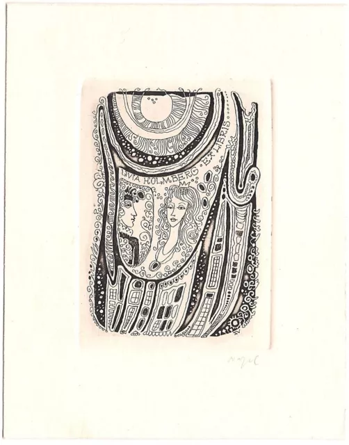 SILVI VÄLJAL: Exlibris für Livia Holmberg, Motiv estländischen Märchens, 1979
