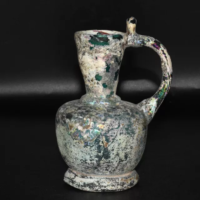 Large Genuine Ancient Roman Glass Jug with Rainbow Patina Circa 3rd Century AD