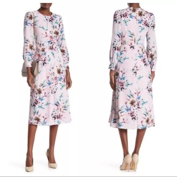 Nanette Lepore Sugar Plum Floral Dress Chiffon Side Slit long Sleeve NWT$158