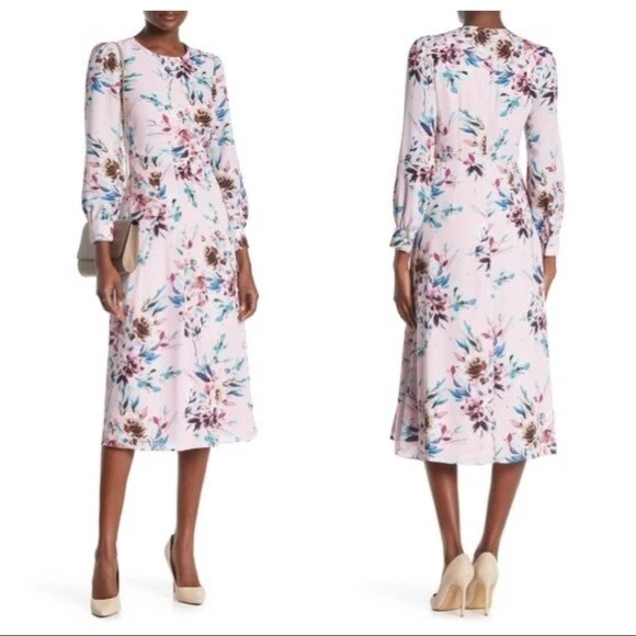 Nanette Lepore Sugar Plum Floral Dress Chiffon Side Slit long Sleeve NWT$158