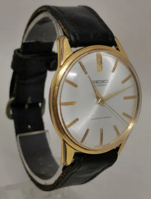 Vtg 1965 Seiko Automatic 17 Jewel Diashock Cal 6601 Gold Plated 37mm Gents Watch