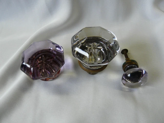Vintage 8 Point Clear Purple Crystal Glass Used Door Knobs