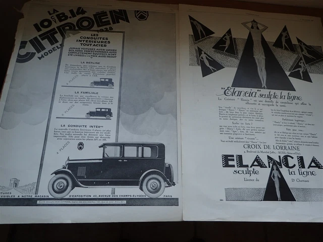 CITROEN 10 CV B.14+ ceinture ELANCIA CHARNAUX publicité papier ILLUSTRATION 1927