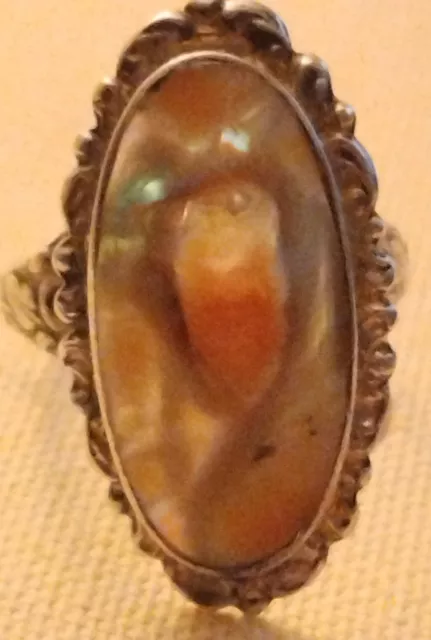 Antique Victorian Sterling Silver MOP Blister Pearl Ring Large Size 8 ½ Ornate