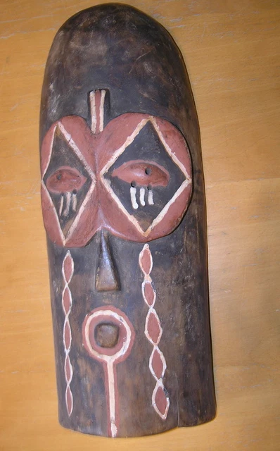 Vintage Hand Carved Painted African Hemba / Congo Polychrome Funeral Mask 18 "