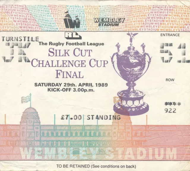 RUGBY LEAGUE CHALLENGE CUP FINAL TICKET 1989 Wigan v St Helens