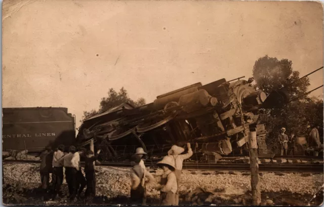 Postcard RPPC Jackson Michigan Central Lines Train Wreck Locomotive 1906 C6