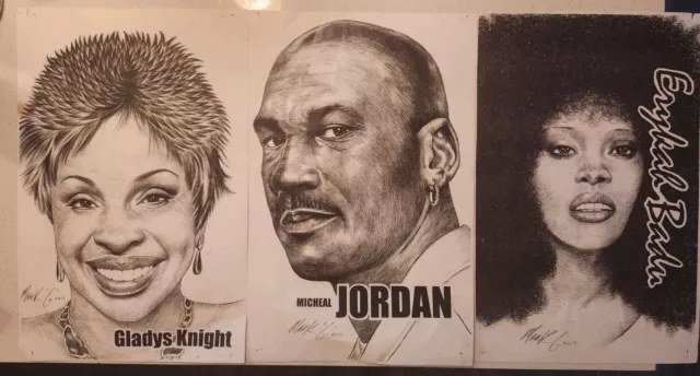 Lot Of 3 11x17 Prints Of Pen Drawings By Mark G Signed Gladys Knight Michael...