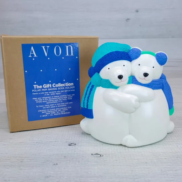 Vintage Avon Polar Bear Pair Baking Soda Holder 4" Figure for Fridge NEW in Box