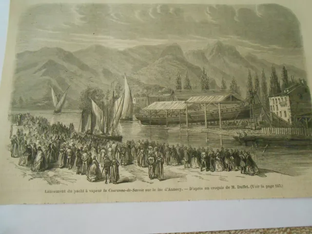 Gravure 1861 - Les Bains de Biarritz au Vieux Port