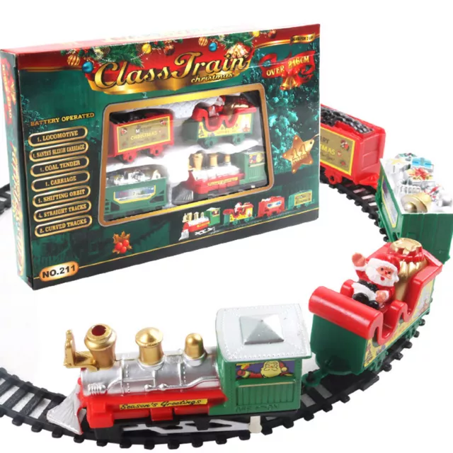 (1) Set treno elettrico natalizio per bambini alimentato a batteria Babbo Natale